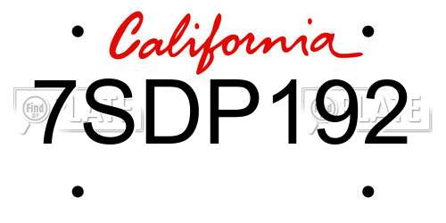 7SDP192 California License Plate