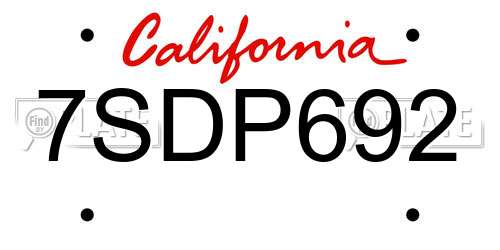 7SDP692 California License Plate
