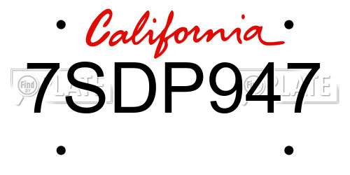 7SDP947 California License Plate