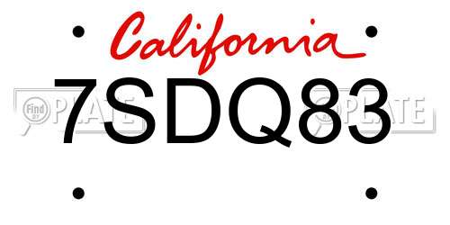 7SDQ83 California License Plate