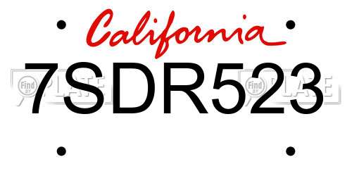 7SDR523 California License Plate