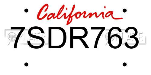 7SDR763 California License Plate