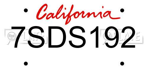 7SDS192 California License Plate