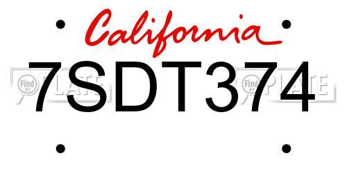 7SDT374 California License Plate