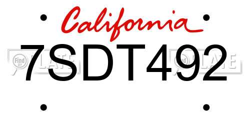 7SDT492 California License Plate