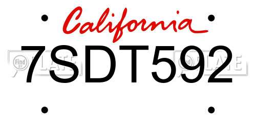 7SDT592 California License Plate