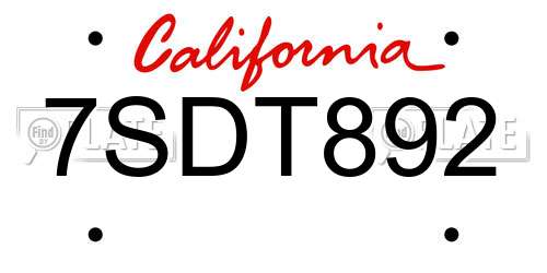 7SDT892 California License Plate