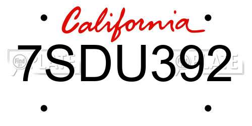 7SDU392 California License Plate