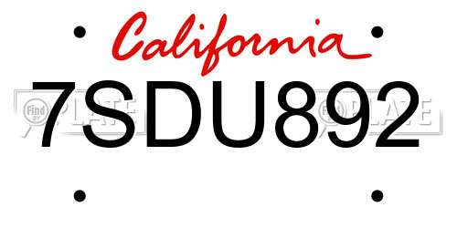 7SDU892 California License Plate