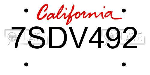 7SDV492 California License Plate