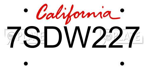 7SDW227 California License Plate
