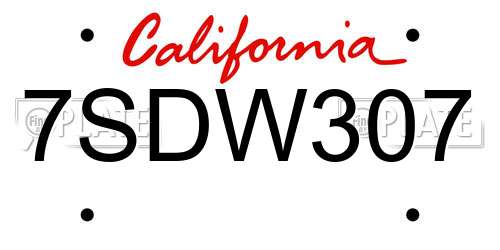 7SDW307 California License Plate