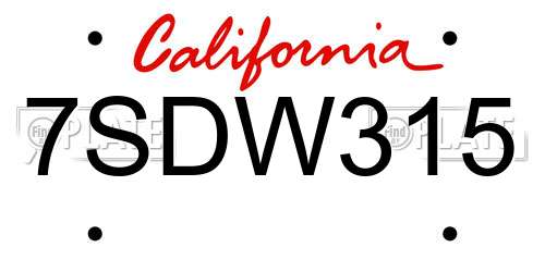 7SDW315 California License Plate