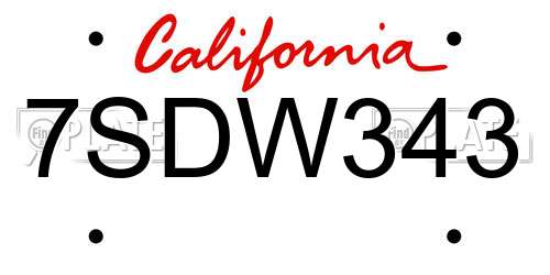 7SDW343 California License Plate