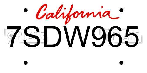 7SDW965 California License Plate