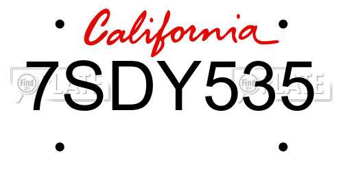 7SDY535 California License Plate