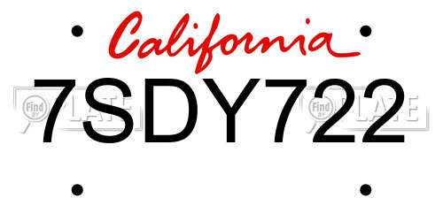 7SDY722 California License Plate