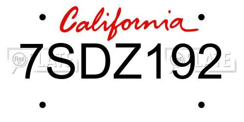 7SDZ192 California License Plate