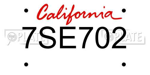 7SE702 California License Plate