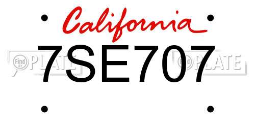7SE707 California License Plate