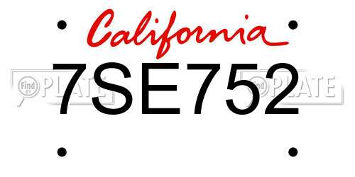 7SE752 California License Plate