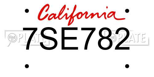 7SE782 California License Plate