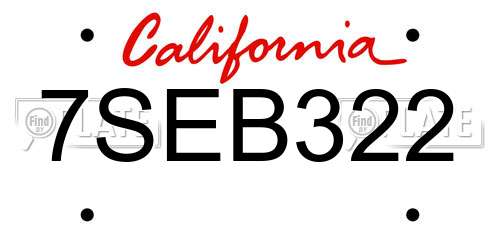 7SEB322 California License Plate