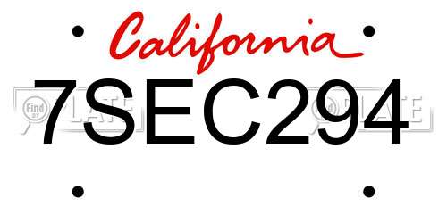 7SEC294 California License Plate