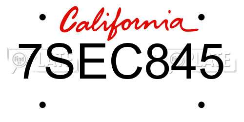 7SEC845 California License Plate