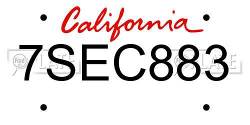 7SEC883 California License Plate