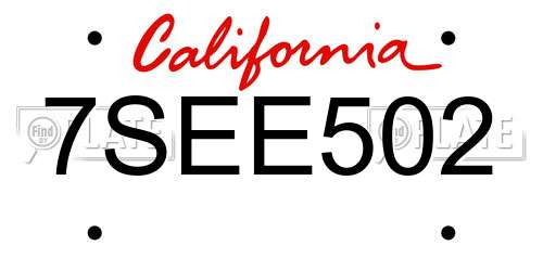 7SEE502 California License Plate