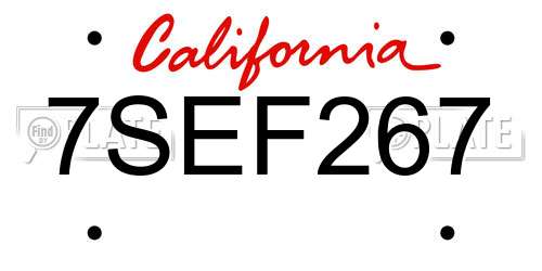 7SEF267 California License Plate
