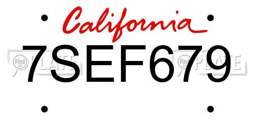 7SEF679 California License Plate