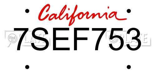 7SEF753 California License Plate