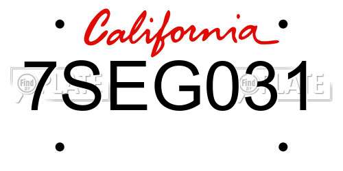 7SEG031 California License Plate