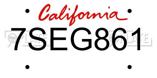 7SEG861 California License Plate