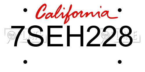7SEH228 California License Plate