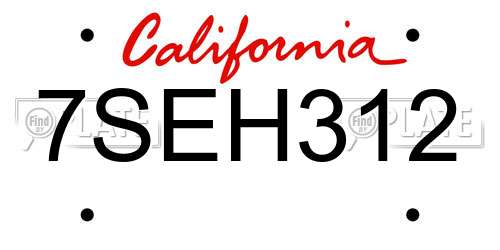 7SEH312 California License Plate