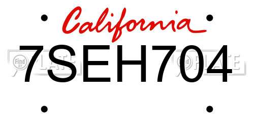 7SEH704 California License Plate