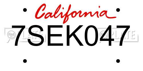 7SEK047 California License Plate