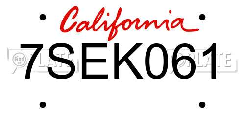 7SEK061 California License Plate