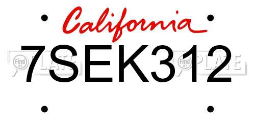 7SEK312 California License Plate