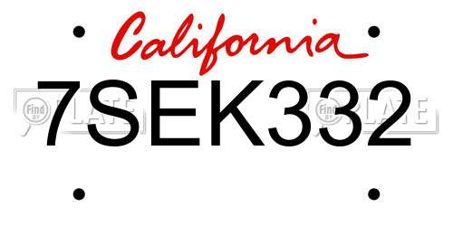 7SEK332 California License Plate