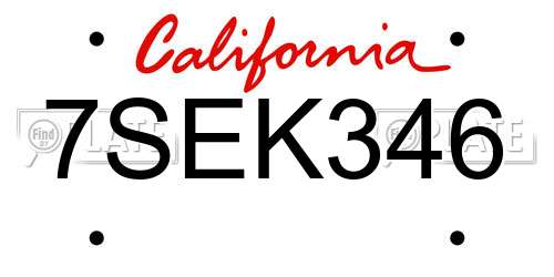 7SEK346 California License Plate