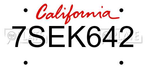 7SEK642 California License Plate