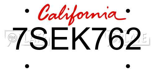 7SEK762 California License Plate