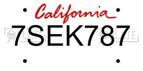 7SEK787 California License Plate