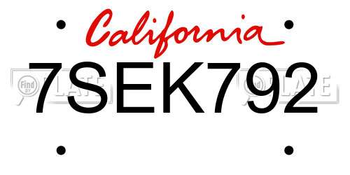 7SEK792 California License Plate