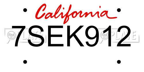 7SEK912 California License Plate