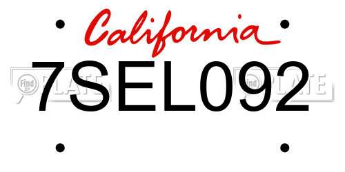 7SEL092 California License Plate